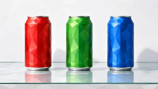 Low-Poly-Illustration: Drei Getränkedosen in Rot, Grün und Blau ohne Logo